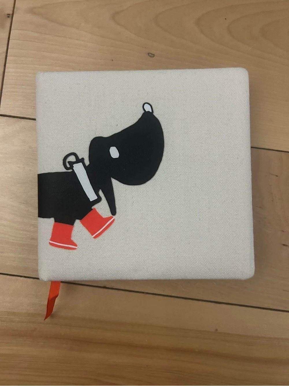 Soft fabric dachshund notebook with Red Boots